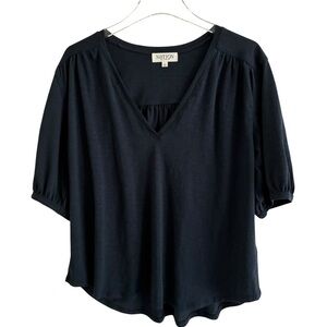 Nation Pima Cotton Women's V-Neck Short Sleeve Blue Top Large